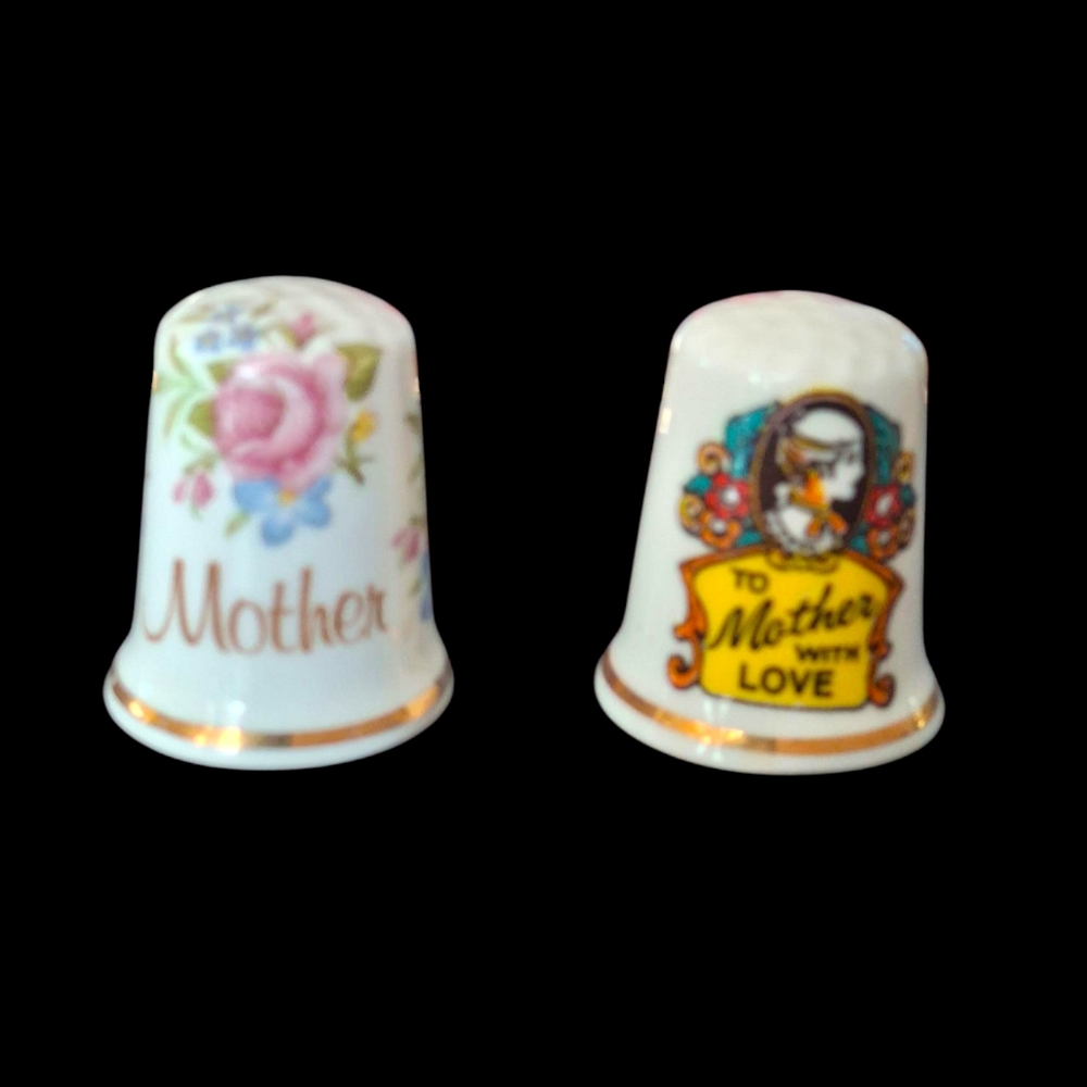 Vintage MOTHER Porcelain Thimbles with Gold Trim - Perfect Gift